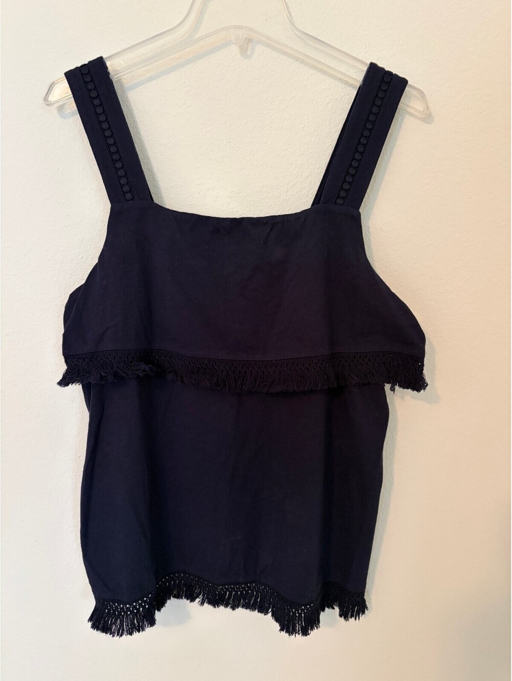 J Crew Navy Blue Fringe Sleeveless Tank Top Womens Size Medium M